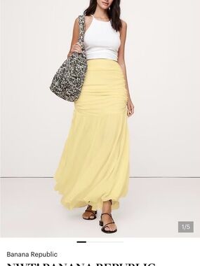 Banana Republic Light Yellow Ruched Maxi Skirt